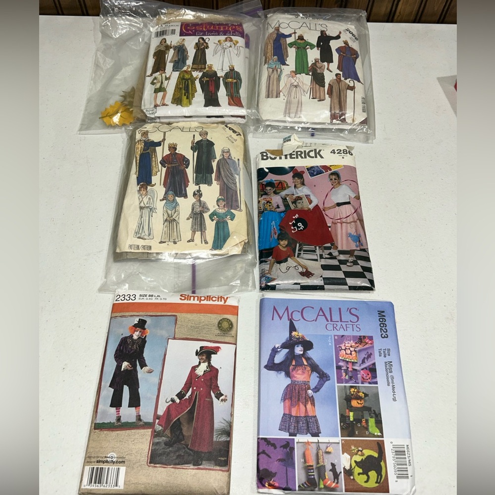 Costume Sewing Patterns Mixed Lot Of 6 50’s, Shepard, Wisemen, Witch, Pirate